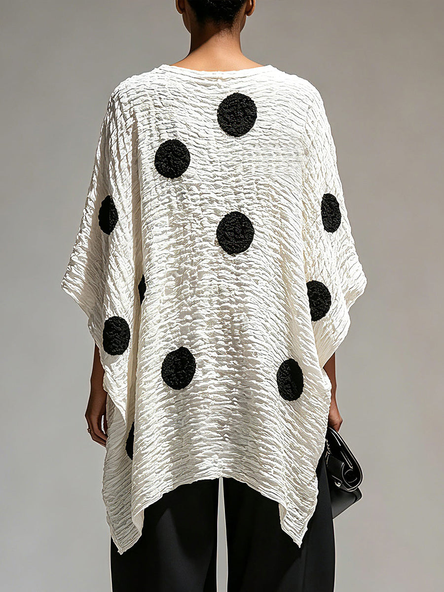 Relaxed-fit, Textured Polka-dot Top With Batwing Sleeves