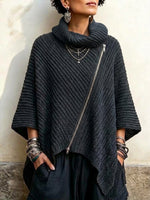 Grobstrickoberteil im Vintage-Stil mit asymmetrischem Reißverschluss
