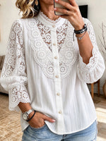 Camisa elegante en mezcla de algodón con paneles de encaje