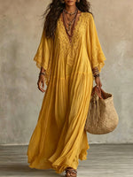 Maxi abito in pizzo patchwork e chiffon accogliente e romantico