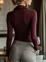 Chic Ruffled Neckline Tie-Front Long-Sleeve Top