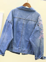 Romantic 3D Floral Applique Pearl Denim Jacket