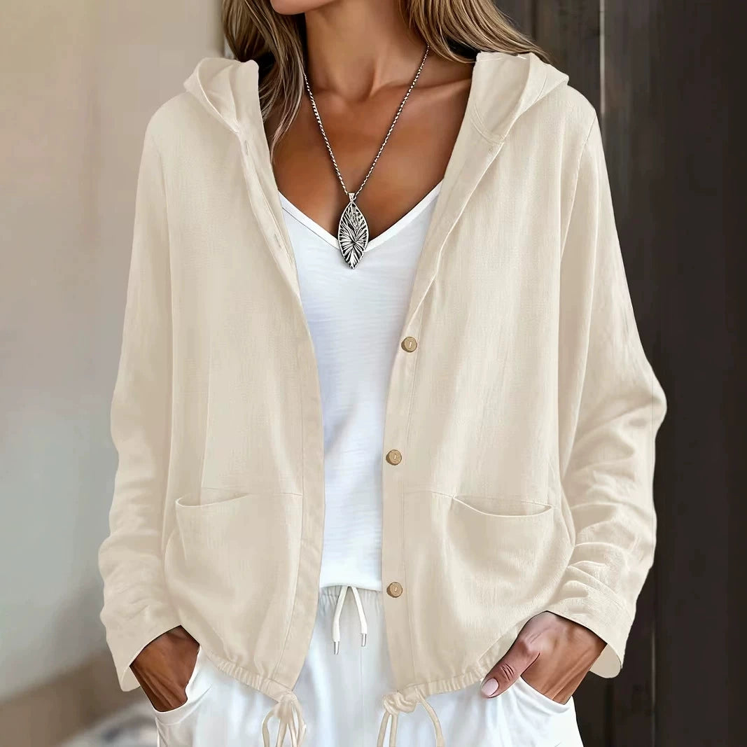Adjustable Drawstring Hooded Lightweight Jacket