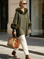Cozy Fur-trimmed Hooded Poncho