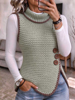 Gilet da donna senza maniche a collo alto in maglia con orlo asimmetrico