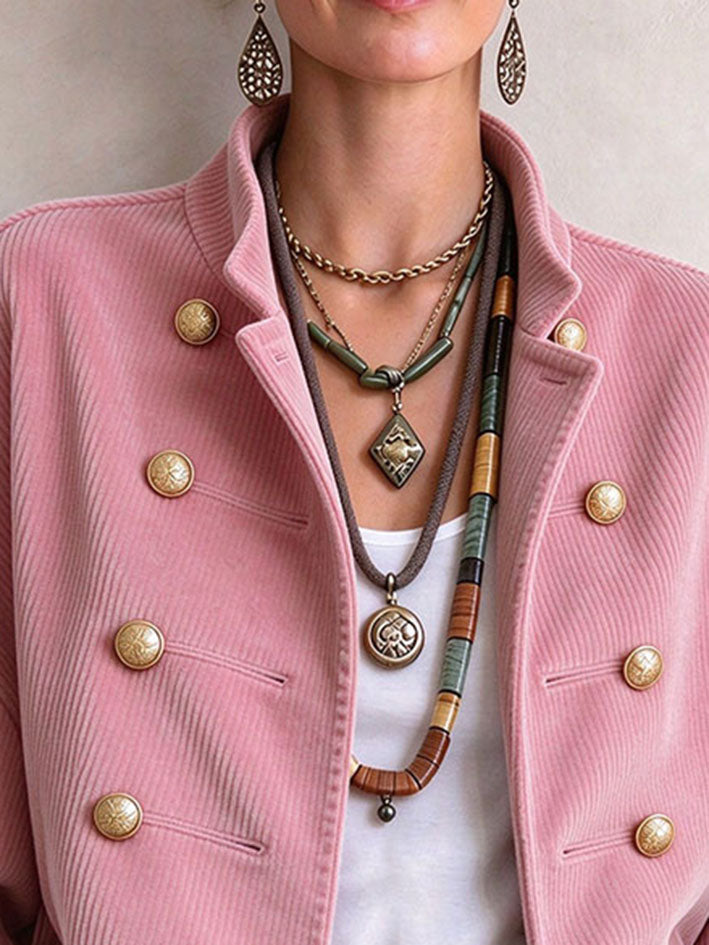 Chaqueta de pana de moda elegante con doble botonadura
