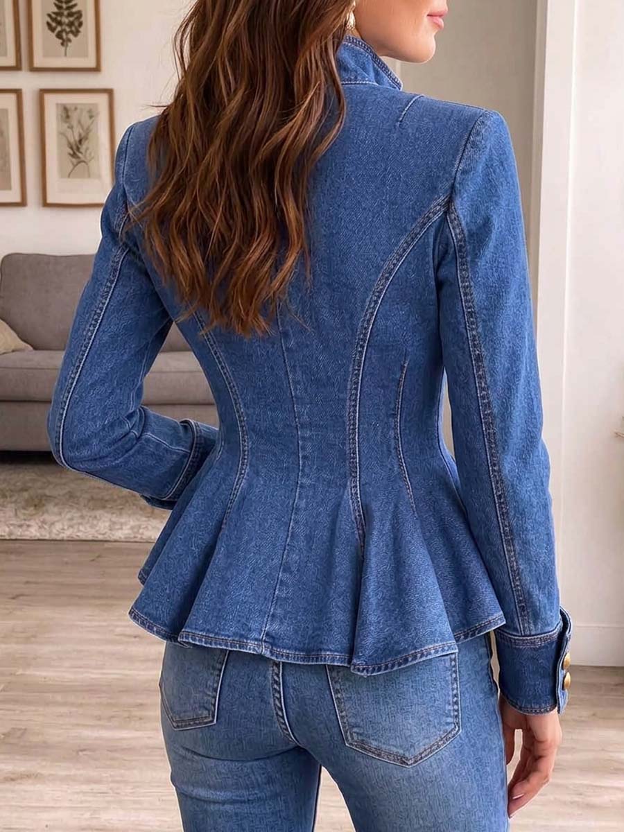 Chaqueta vaquera peplum asimétrica para mujer