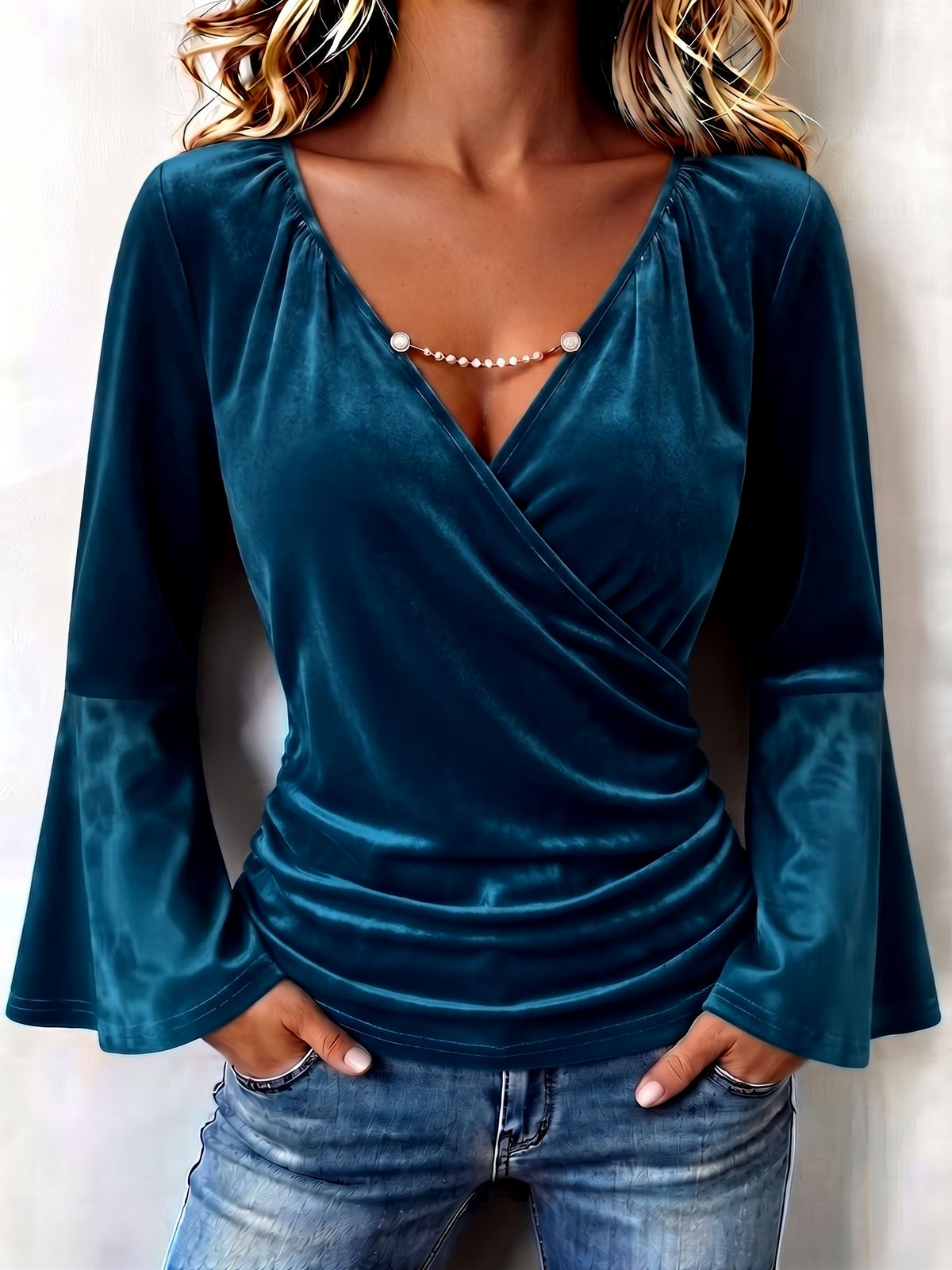 Boho Ombre Flare Sleeve Casual Velvet Blouse