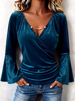 Boho Ombre Flare Sleeve Casual Velvet Blouse