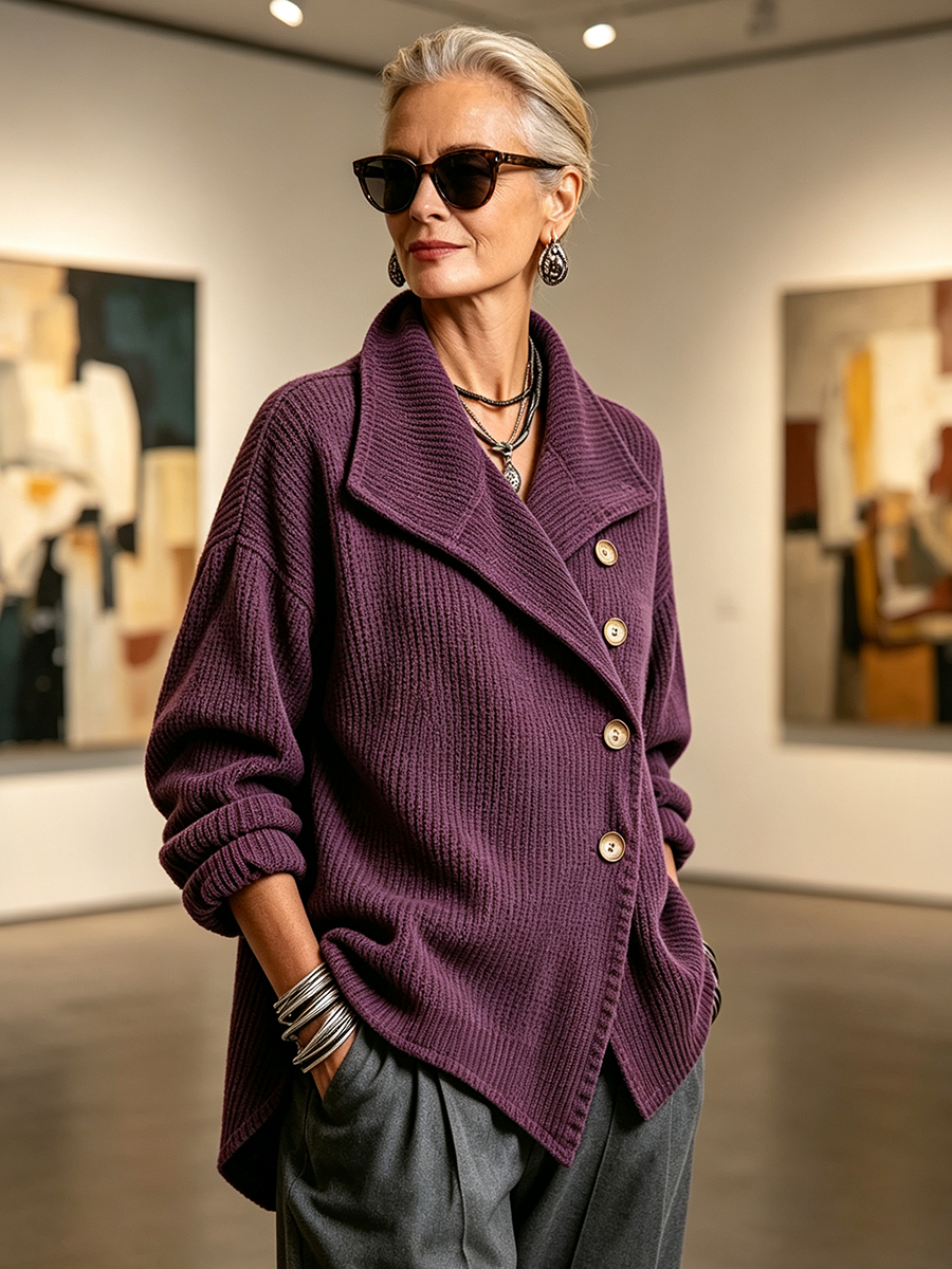 Cozy Asymmetric Chic Purple Knitted Cardigan