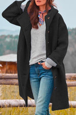 Oversized Wool-Blend Hooded Trench Coat with Pockets – Casual Warm Outerwear