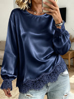 Elegant Satin Lace-trim Blouse
