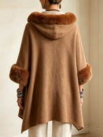 Cozy Fur-trimmed Hooded Poncho