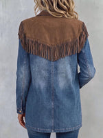 Women's Collared Long-sleeved Casual Loose-fitting Tassel Denim Jacket