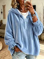 Casual Loose-fit Hooded Button-up Sweatshirt