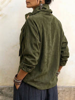 Elegant Olive Green Suede Blouse With Asymmetrical Draped Neckline