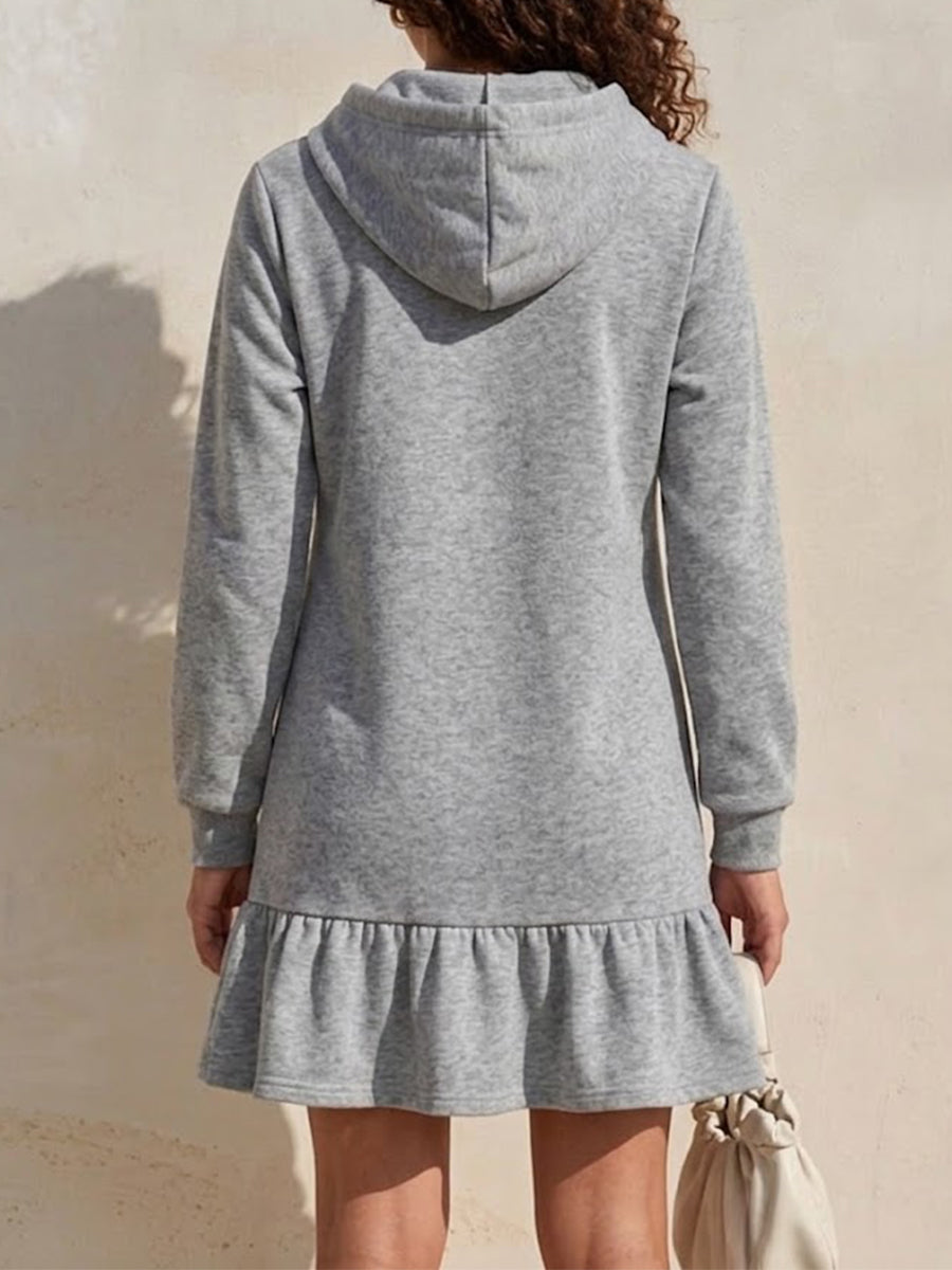 Hooded Drawstring Ruffle Hem Sweatshirt Dress