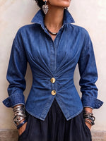 Schickes Tencel-Denim-Hemd mit geraffter Knopfleiste vorne