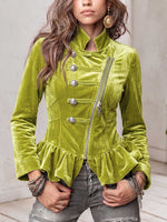 Giacca da donna in velluto casual slim fit a maniche lunghe con colletto alla coreana tinta unita