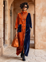 Künstlerisches, farbblockierendes, asymmetrisches Samt-Maxikleid