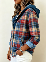 Color-block Plaid Hooded Jacket