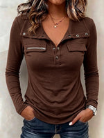 Stylish Casual Long-sleeve Knit Top With Button Collar