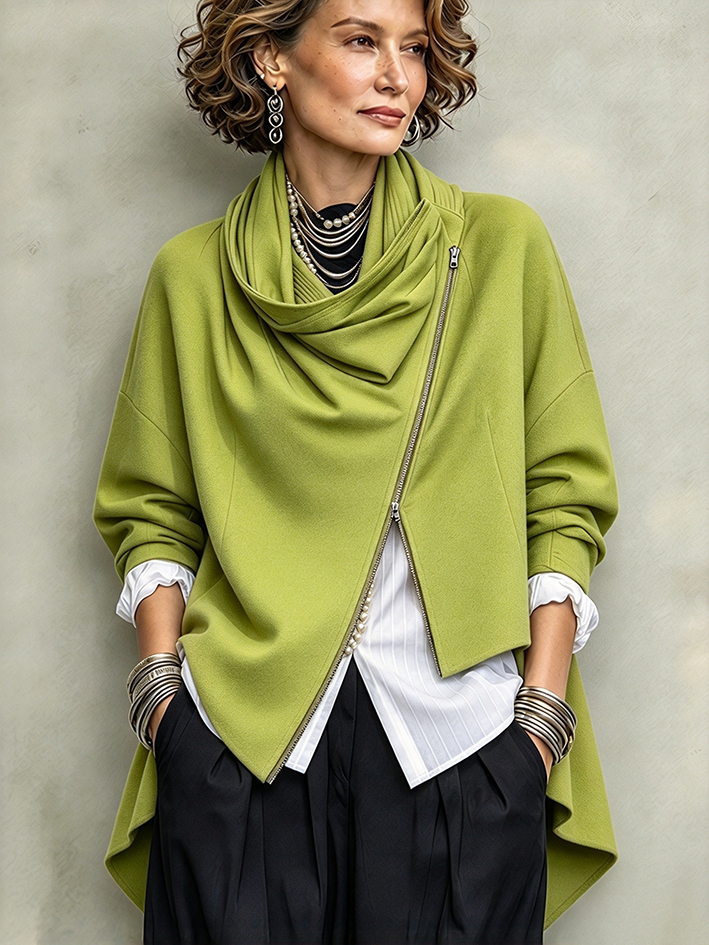 Giacca con zip asimmetrica chic verde urbano