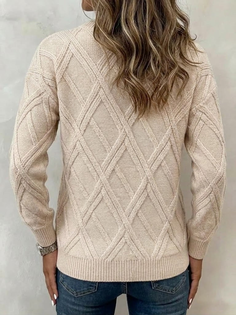 Diamant-Zopfstrickpullover mit Rundhalsausschnitt