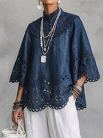 Boho Brodita Okuleta Denim Bluzo