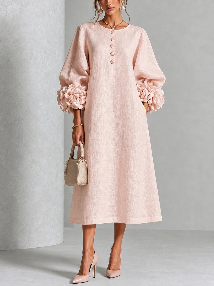 Elegantes errötendes rosa 3D-Rosetten-Midikleid