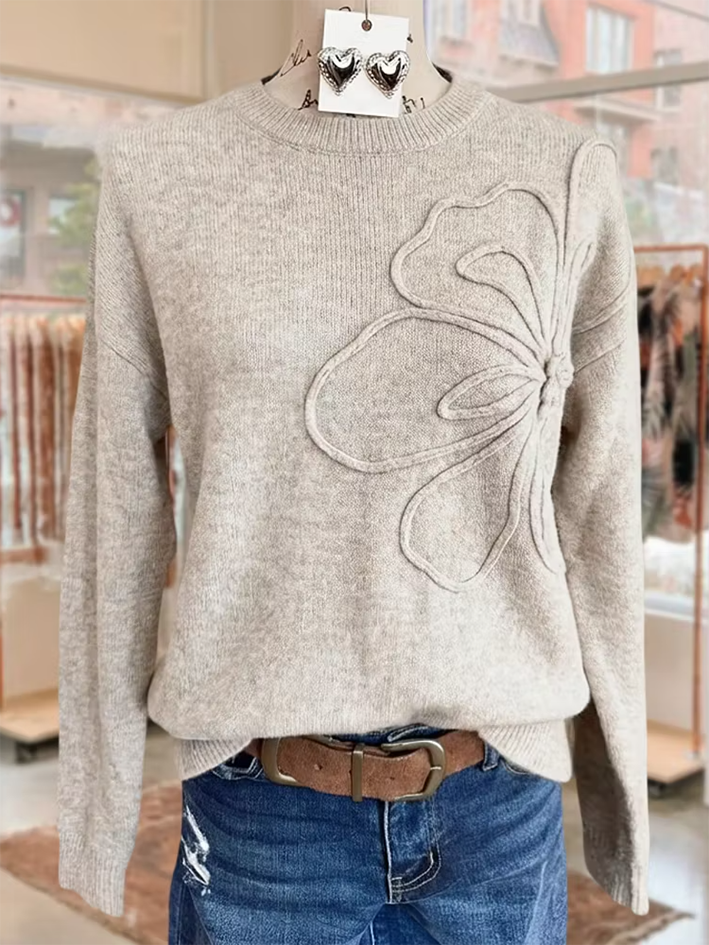 Cozy Retro Floral 3d Jacquard Sweater