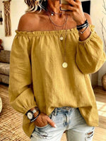 Women's Solid Color Off-shoulder Long-sleeved Casual Loose Cotton And Linen Top