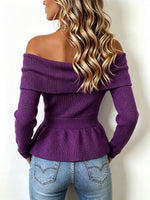 Chic Violet Off-The-Shoulder Floral Knit Top