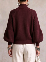 Cropped Knit Jacket With A Stand Collar, Zip Fastening, And Lantern Sleeves