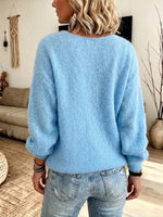 Soft, Loose-fit V-neck Sweater With Lantern Sleeves
