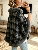 Cozy Plaid Fur-trimmed Poncho