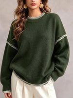 Contrast Stitching Crew Neck Drop‑shoulder Oversized Knit Sweater