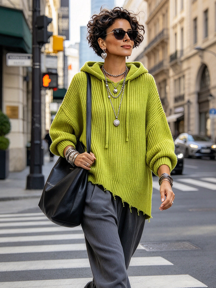 Maglione oversize con cappuccio con coulisse rilassato