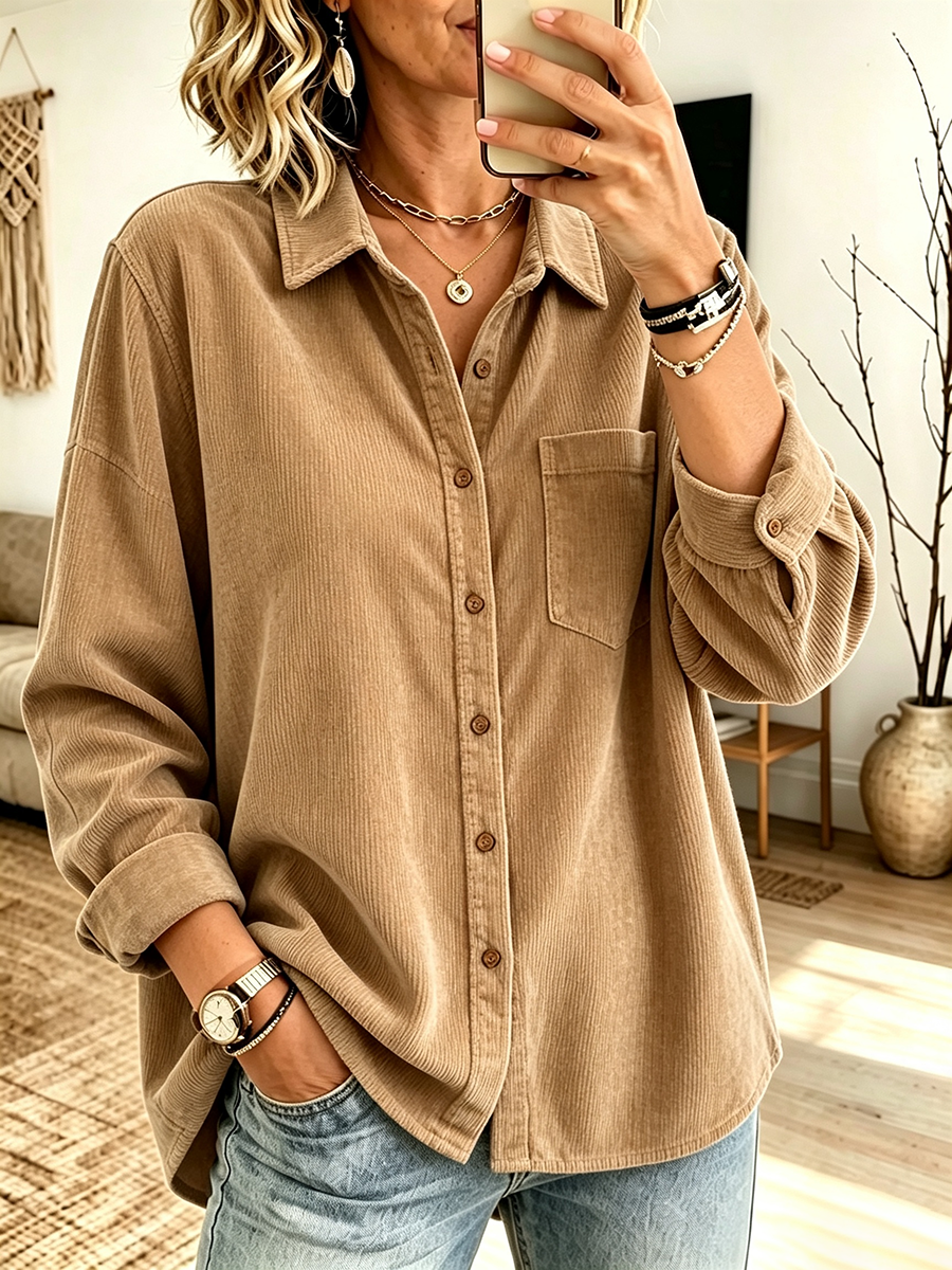 Camicia casual oversize abbottonata in velluto a coste