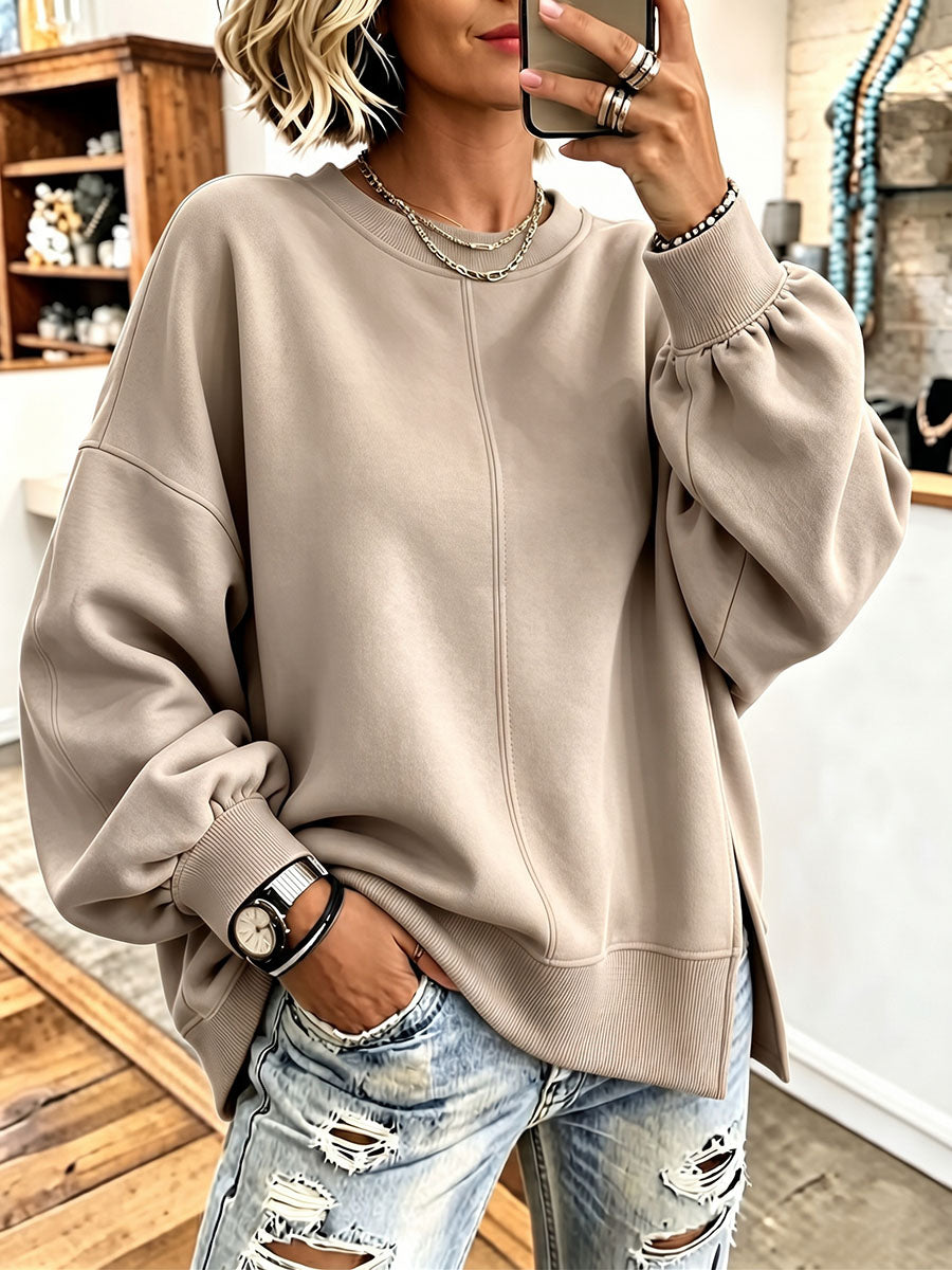 Ŝika Vibra Verda Oversized Casual Long-manika Sweatshirt