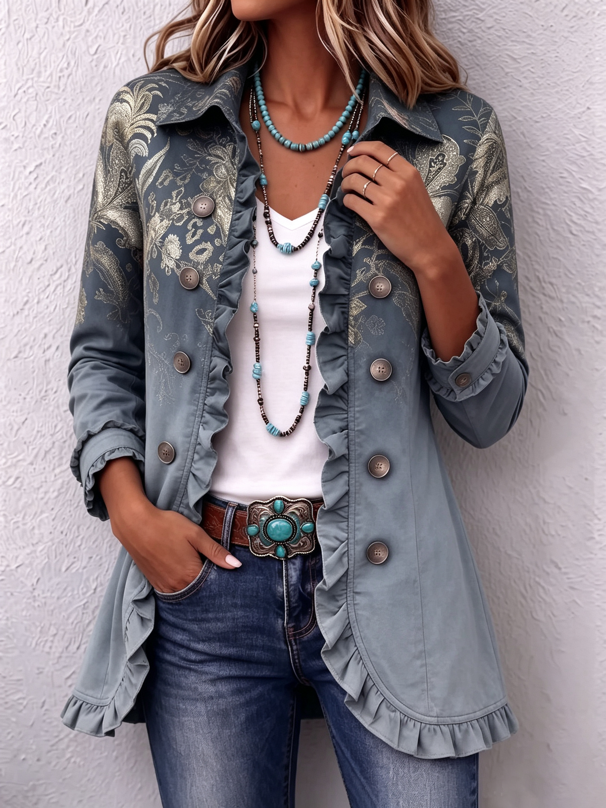 Bohemian Gold Floral Print Gradient Jacket