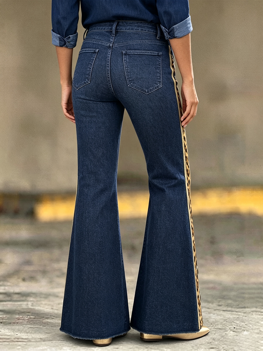 Boho Bold Leopard Print Patchwork Flared Jeans