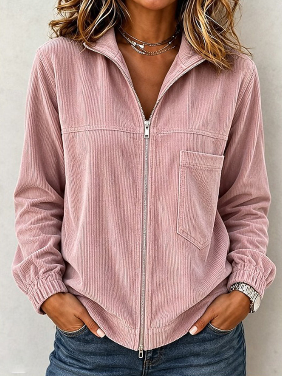 Cozy Ribbed Corduroy Zip-Up Jacket