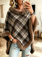 Cozy Plaid Fur-trimmed Poncho