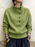 Asymmetrischer Waffelstrickpullover mit Knopfkragen für Damen