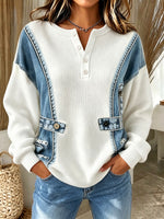 Schicker, lässiger Strickpullover mit 3D-Denim-Print