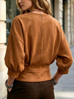 Virina Solida Koloro Crew Neck Batwing 3/4 Maniko Casual Loose Top