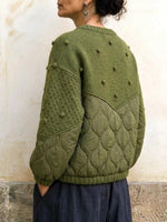 Mixed Media Quilted Knit Cardigan Jacket