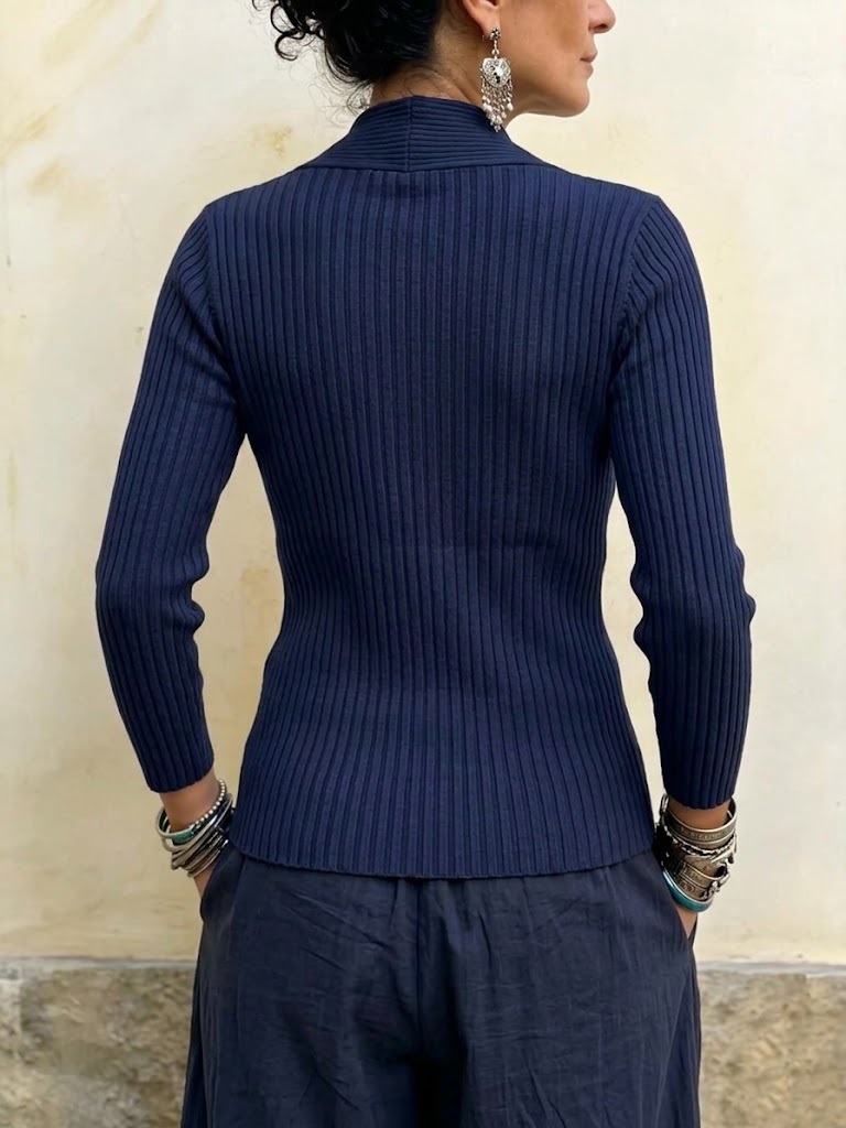 Twist-front V-neck Ribbed Slim-fit Knit Top