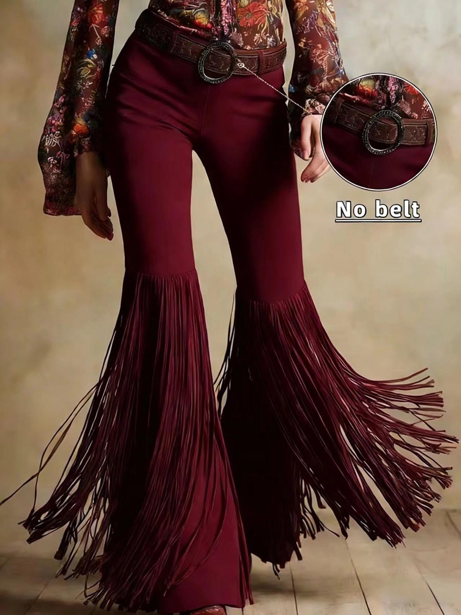 Pantalones acampanados con flecos de ante sintético occidental para mujer